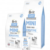 Пълноценна суха храна Brit Care Mini Sensitive Grain Free за чувствителни и капризни кучета от малките породи, с 40% прясно еленско месо